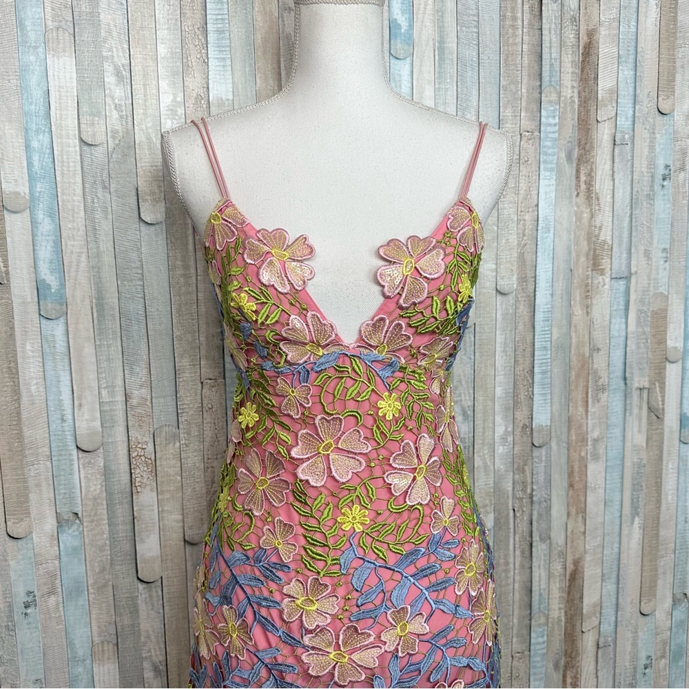Asos 4 Salon 3D Applique Super Mini Floral Guipure Embroidered Lace Dress Pink - Picture 4 of 16